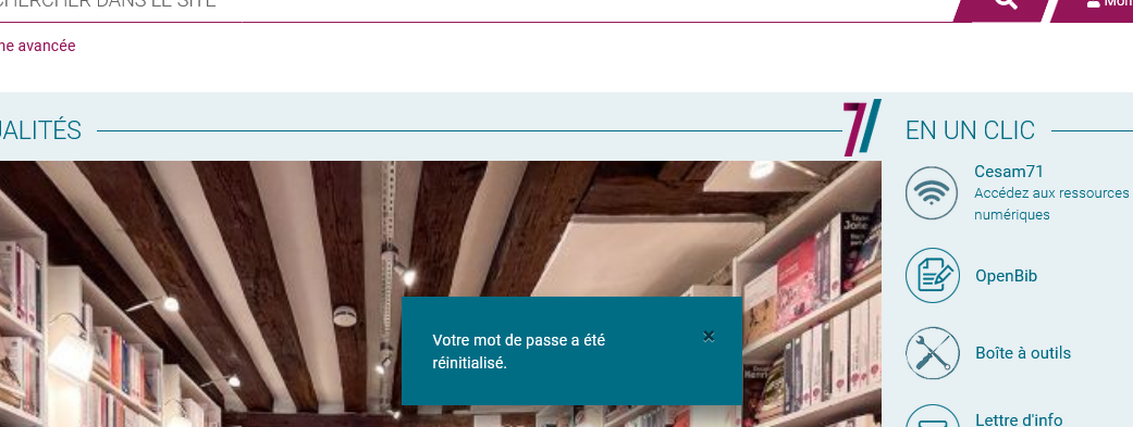 Indication mot de passe reinitialise