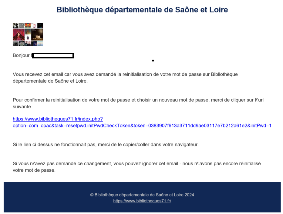 Mail reinitialisation mot de passe