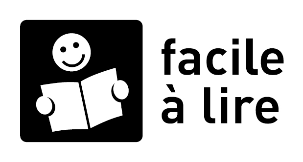 Logo " Facile à lire " : un personnage tient un livre ouvert